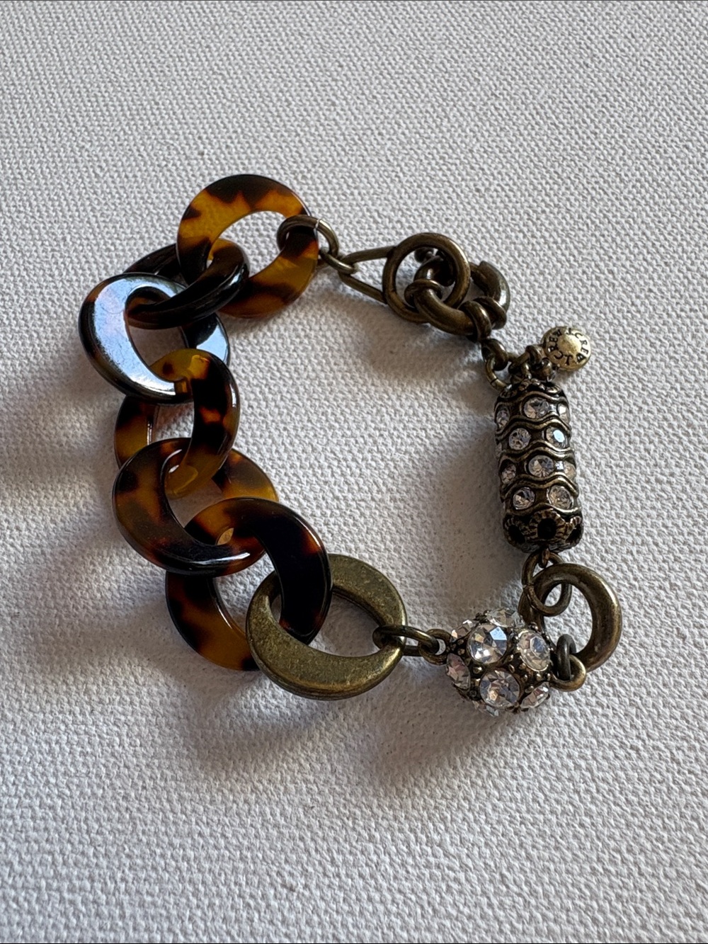 J Crew Tortoise Shell and Rhinestone Link Bracelet